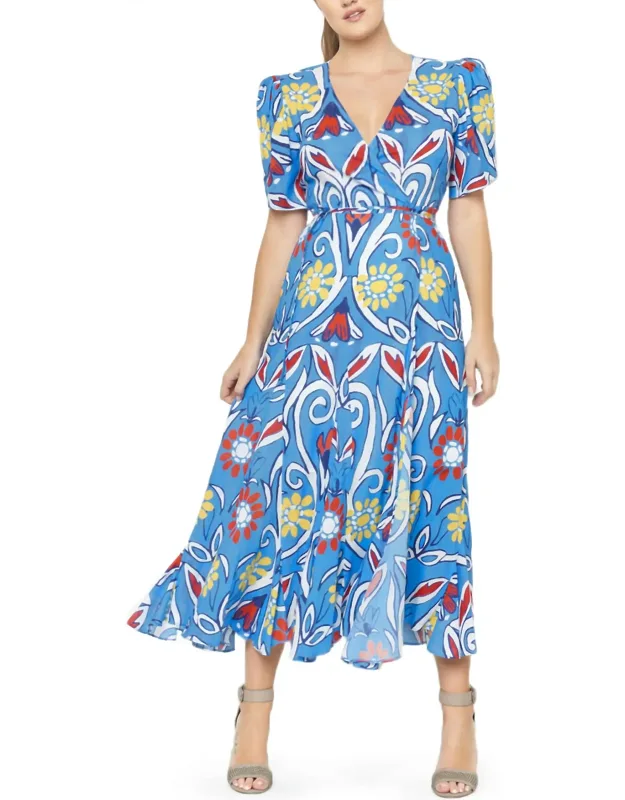 Izula Wrap Dress Roco Celeste - Flattering Wrap Style With Structured Shoulder