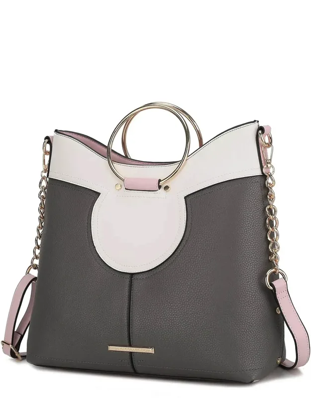 Kylie Top Handle Satchel Handbag Vegan Leather With Faux Snakeskin Interior And Gold-tone Hardware