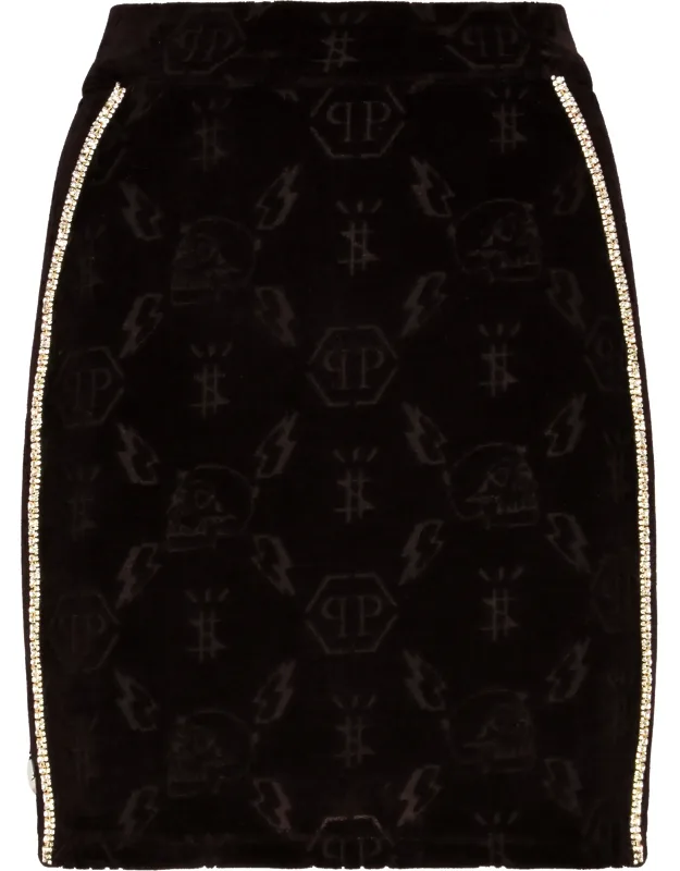 Short Skirt With Devoré-effect Pattern And Rhinestone Applications