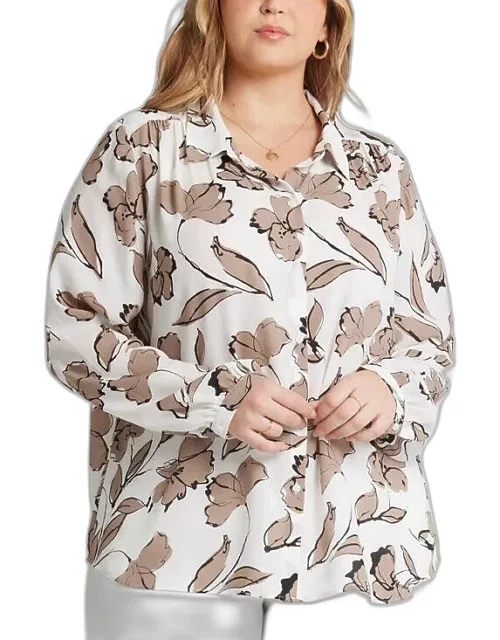 Floral Button Front Long Sleeve Modern Blouse