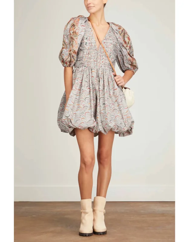 Gwen V-neck Puff Sleeve Pleated Mini Dress