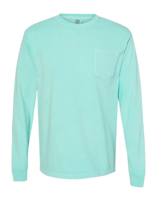 Garment-dyed Heavyweight Long Sleeve Pocket T-shirt With Relaxed Fit And Rib Cuffs