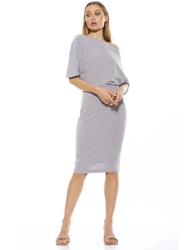 Olivia Dress - Off-the-shoulder Sheath With 3/4 Length Sleeves