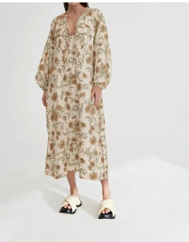 Sylvie Maxi Dress With V Neckline And Removable Waist Tie