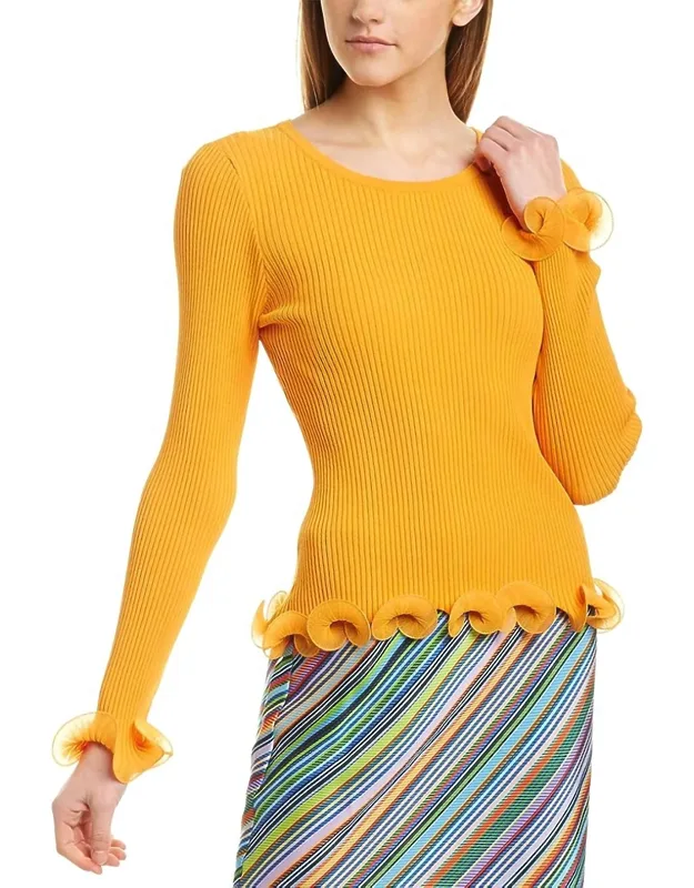 Wired Edge Ribbed Knit Pullover Sweater