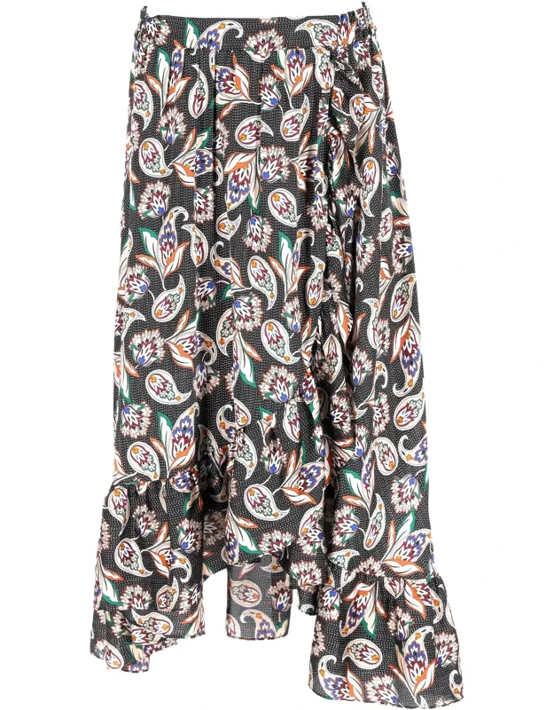 Paisley Print Ruffled Midi Skirt