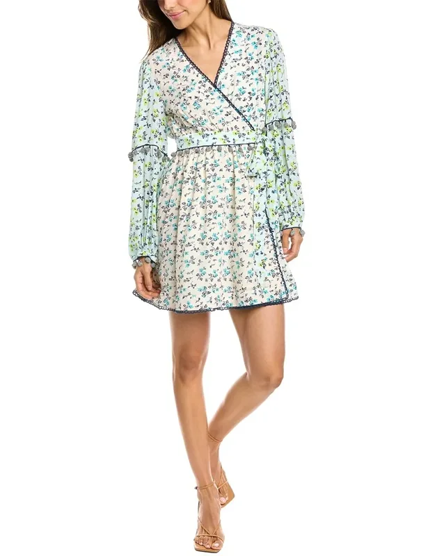 Fara Mini Wrap Dress With Dropstitch Scalloped Trim And Dot Embellishments