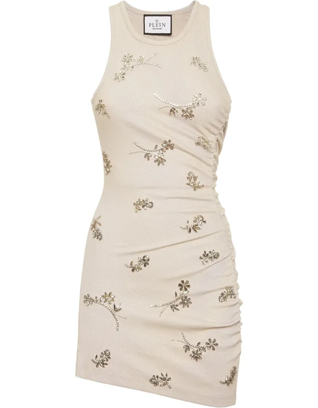 Ribbed Mini Dress With Flowers