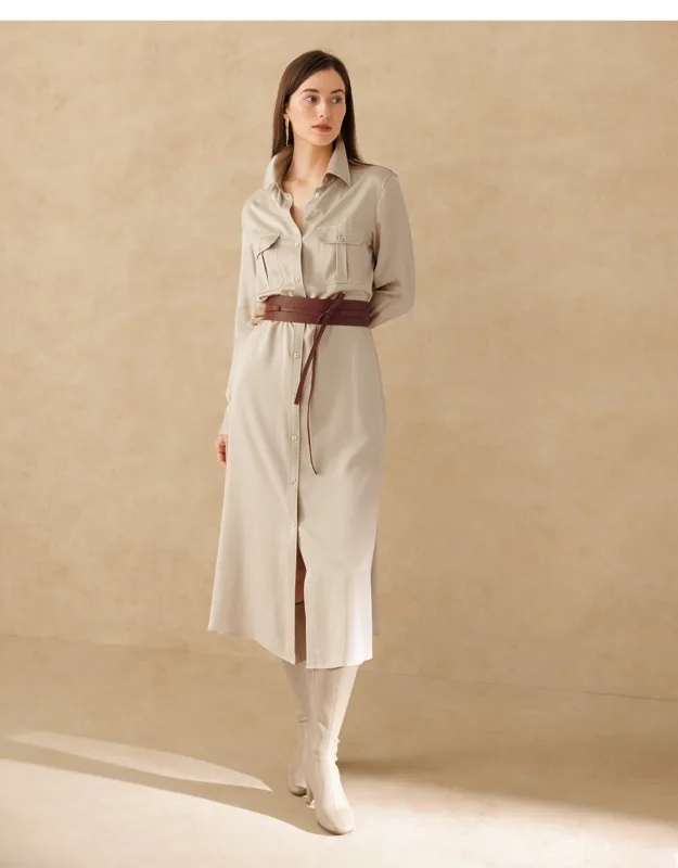 Sand-washed Pocket Trench Dress