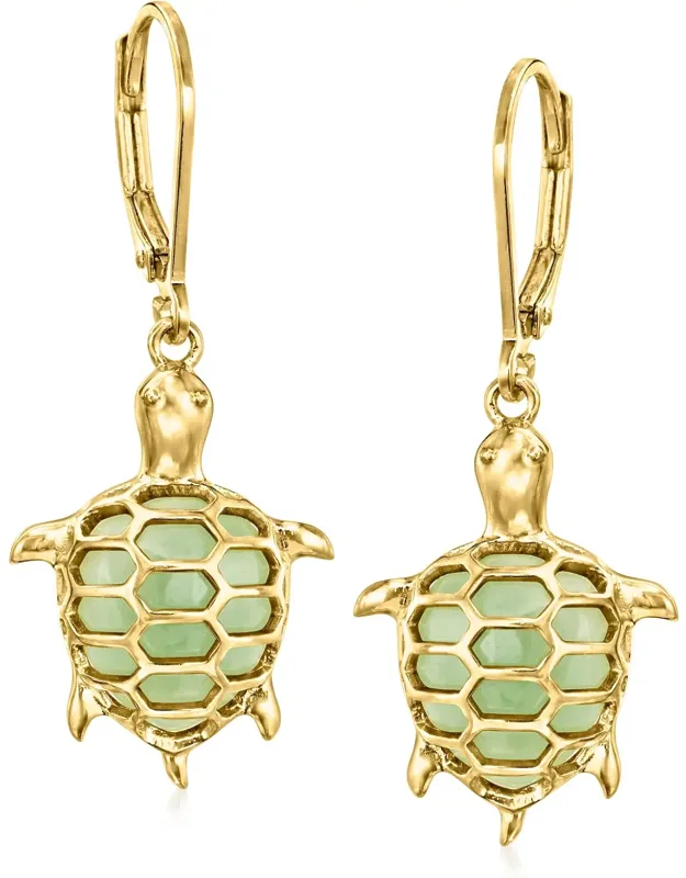 Jade Turtle Drop Earring In 18kt Gold Over Sterling