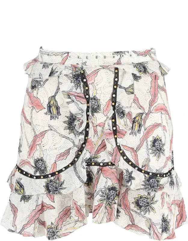 Embellished Ruffled Printed Mini Skirt