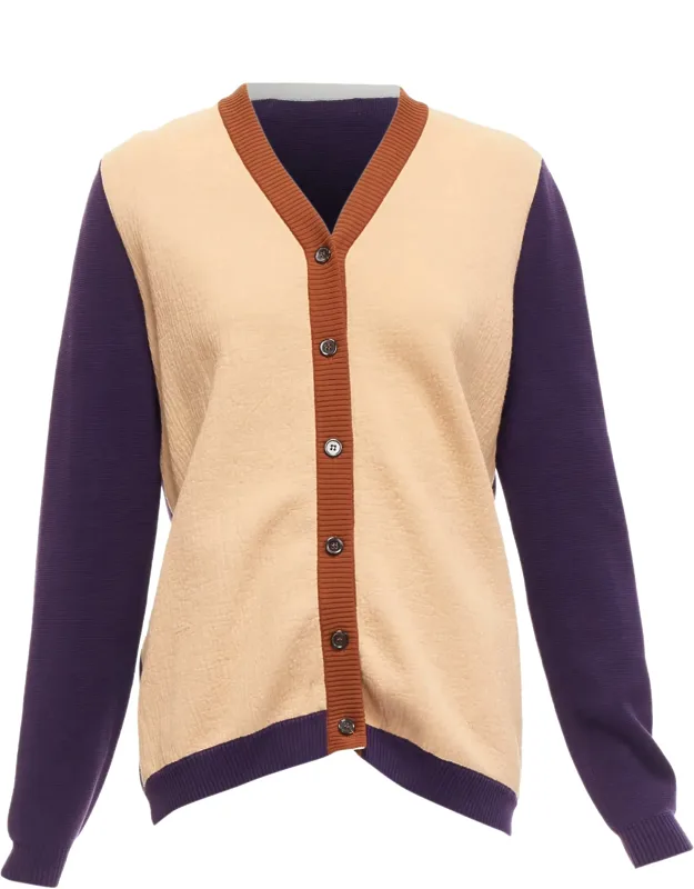 Colorblocked Mixed Material Cardigan Sweater