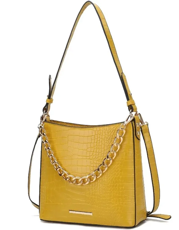 Bizzy Faux Crocodile-embossed Vegan Leather Shoulder Handbag
