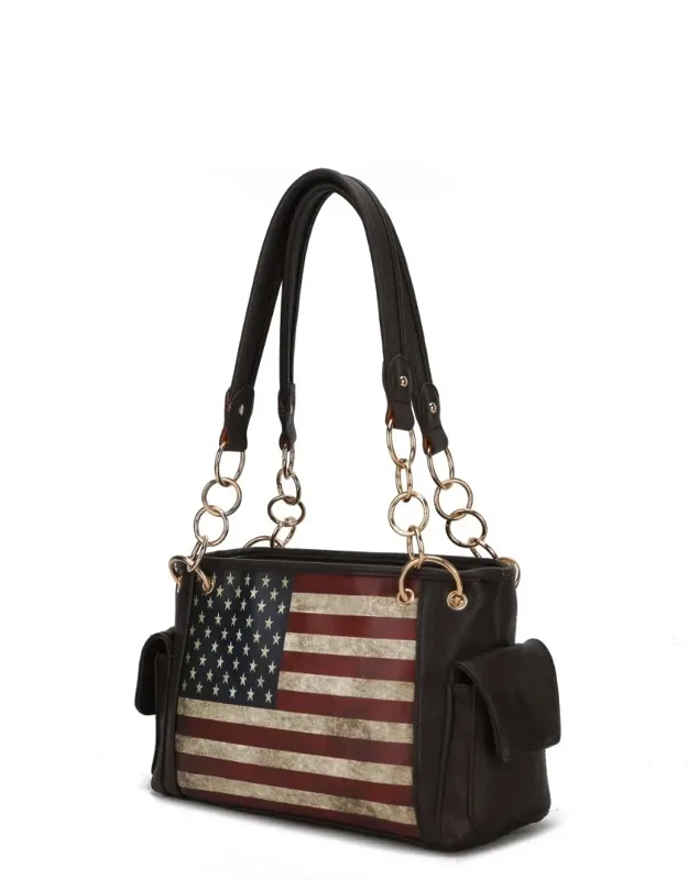 Alaina Vegan Leather Flag Shoulder Bag