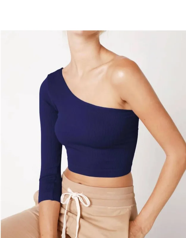 Ribbed One Shoulder Crop Top With Seamless Design And Ribbed Knit