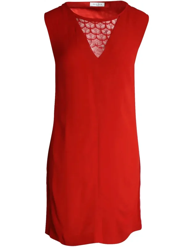 Lace-trimmed V-neck Sleeveless Dress