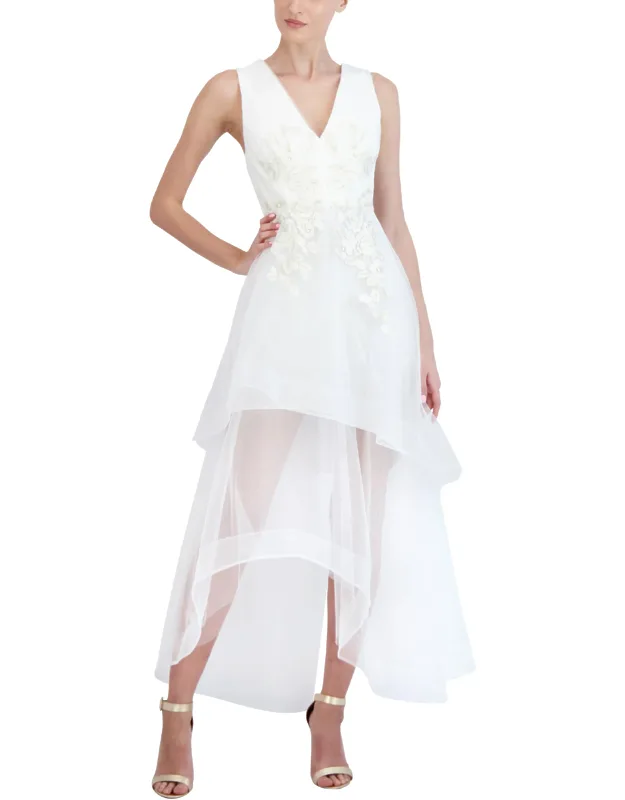Long Evening Dress V-neckline Sleeveless Maxi Length Back Zipper Closure Embroidery On Bodice