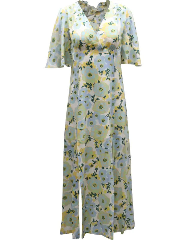 Bell Sleeve V-neck Floral Midi Dress