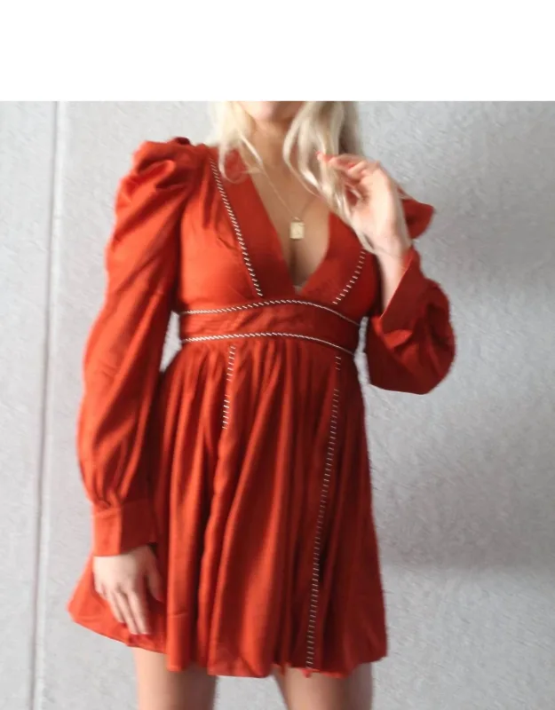 V Neck Trim Detail Puff Sleeve Mini Dress