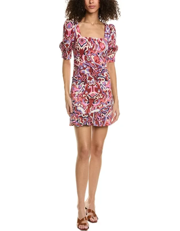 Mini Dress With Puffed Sleeves And Flutter Hem