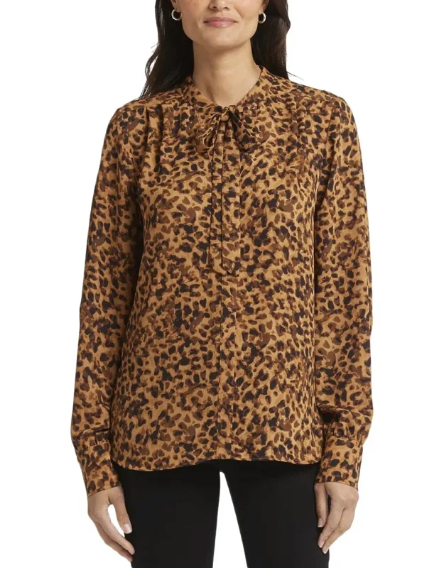 Tie Neck Blouse With Long Blouson Sleeves And Eco-friendly Fabric
