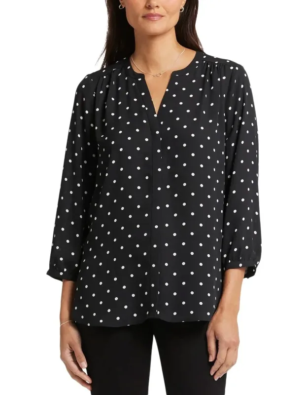 Pintuck Blouse With Celestial Dot Pattern And Billowy Sleeves