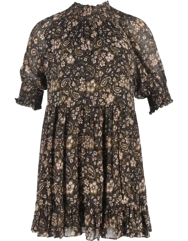 Paisley Printed Mock Neck Mini Dress