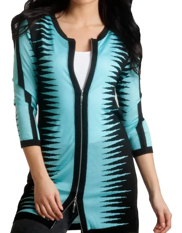 Zig-zag Zip Long Cardigan