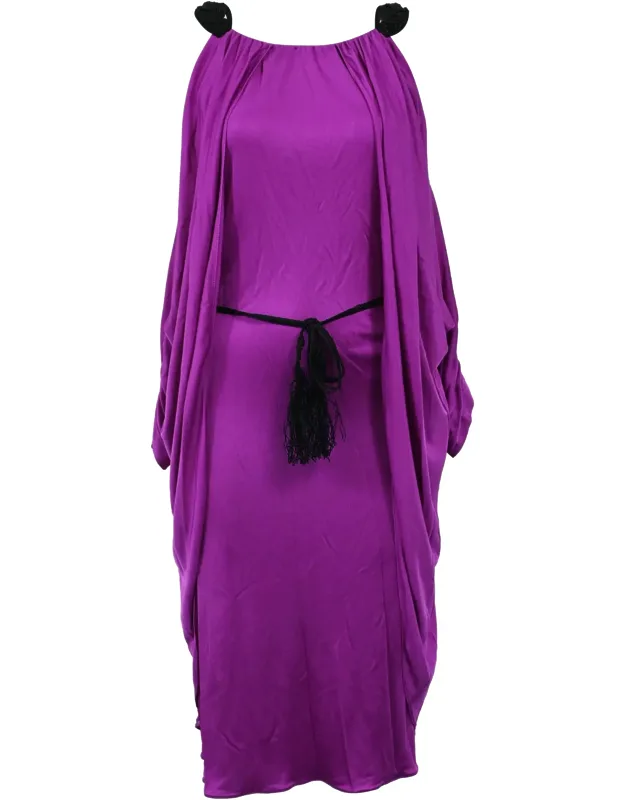 Draped Tassel Belt Midi Off-shoulder Dress