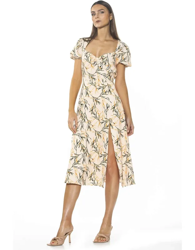Gracie Midi Dress With High Front Slit And Sweetheart Neckline