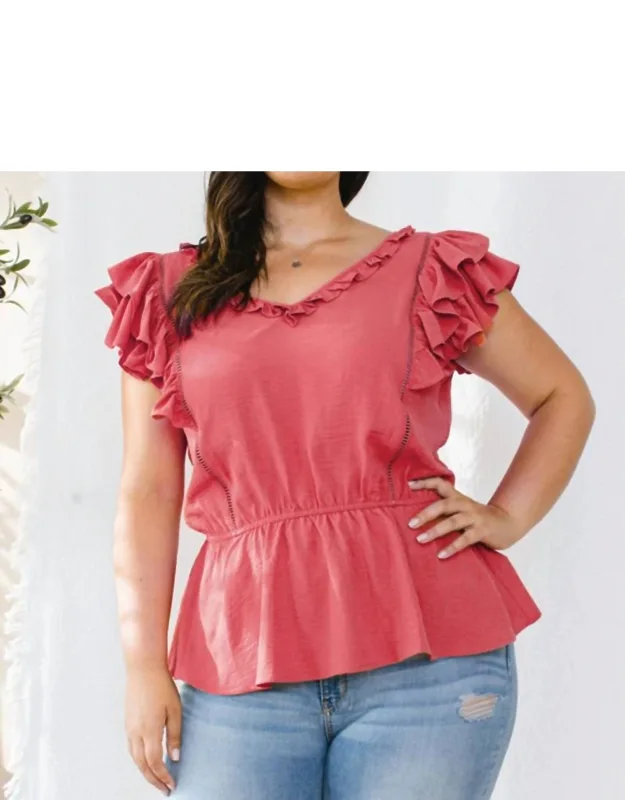 Ruffle Sleeveless V-neck Woven Top