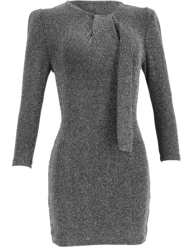 Perk Knitted Mini Tie-neck Long Sleeve Dress