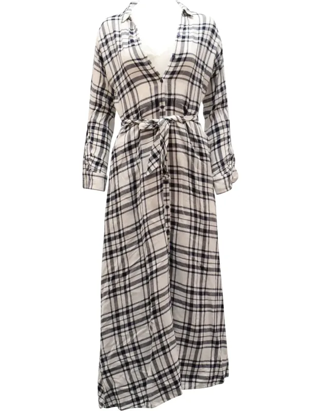 Checkered V-neck Longsleeve Maxi Dress
