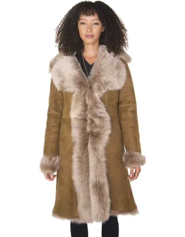 Toscana Sheepskin Suede Trench Coat - Luxurious Revere Collar, Pocketless Finish