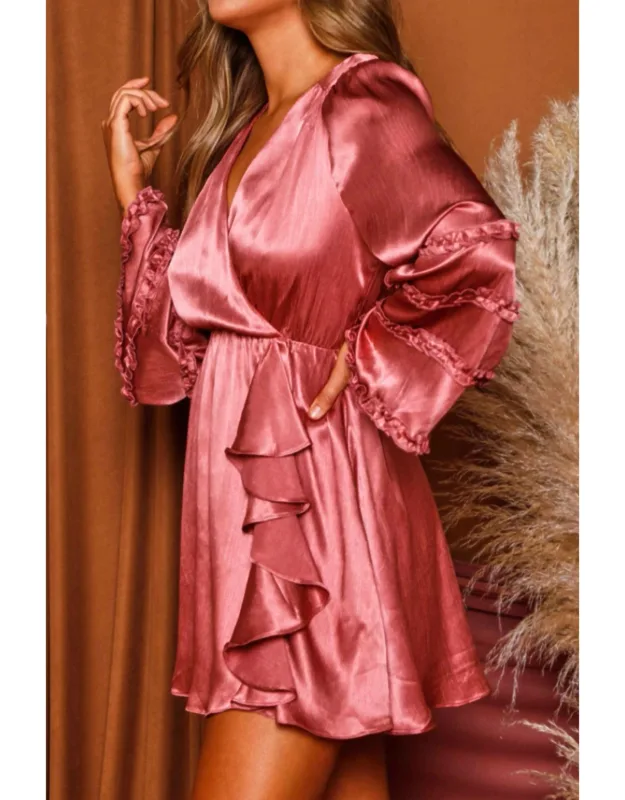 Luxe Wrap Bell Sleeve Ruffle Detail Mini Dress