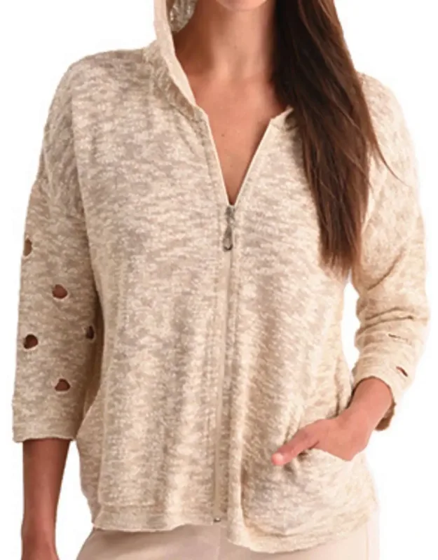 Crochet Cut Out Hooded Zip Cardigan