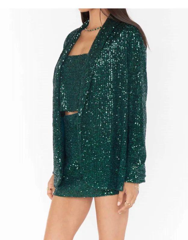 Dance Blazer In Emerald Blazer With Long Sleeves And Sequin Design