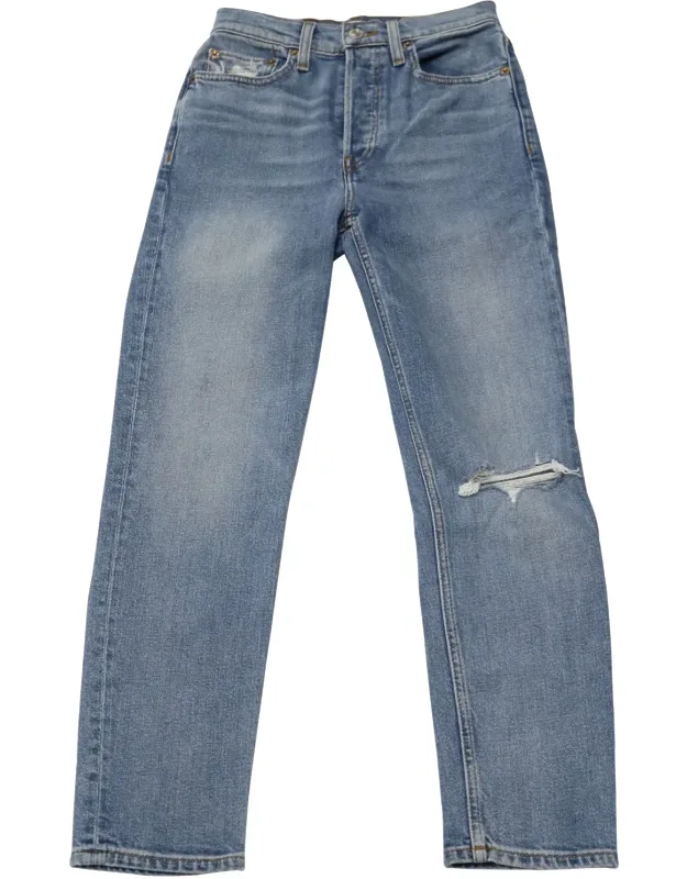 Cropped Distressed Straight Jeans