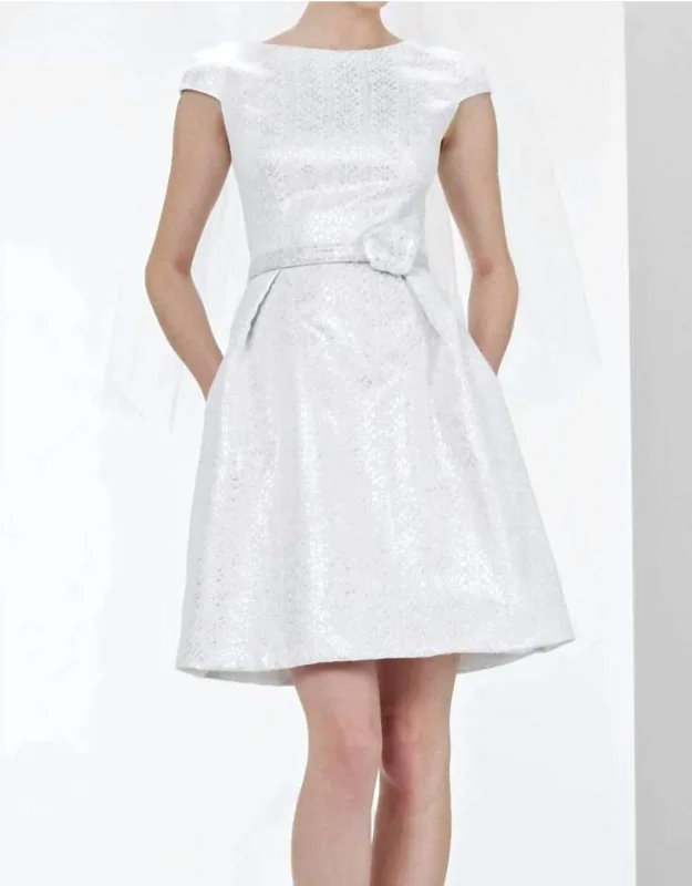 Cap Sleeve Bateau Jacquard Bridal Dress