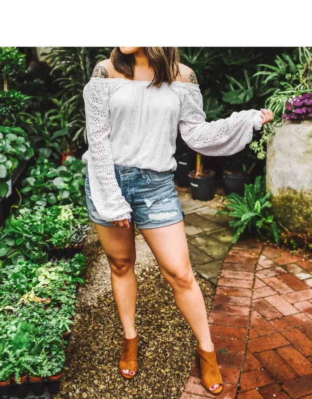 Blooming Eyelet Ballet Neck Blouse