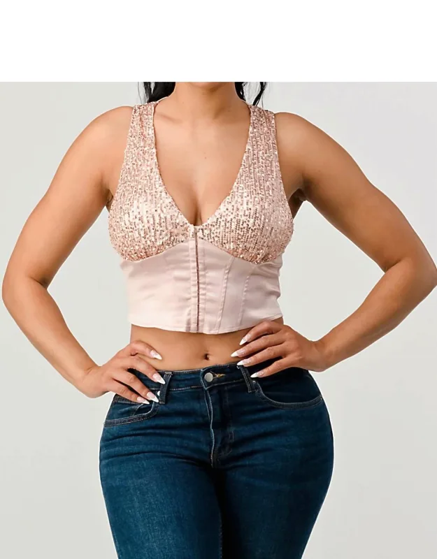 Sweatheart Cropped Sequin Top