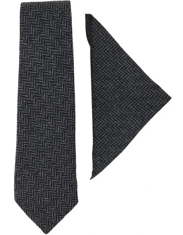 Tweed Tie Hankie Vintage Wool Herringbone