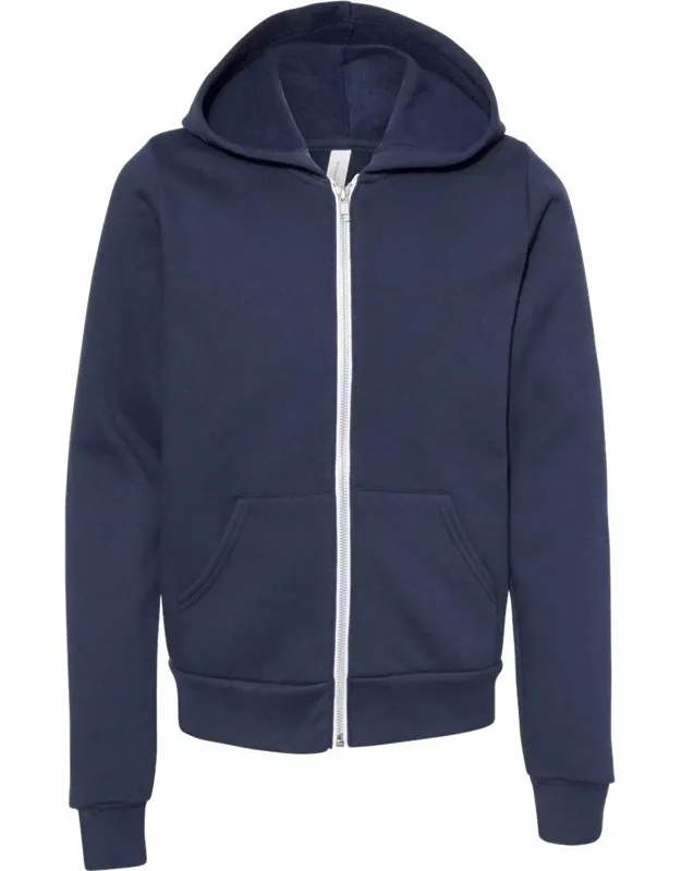 Youth Sponge Fleece Full-zip Hoodie - 7 Oz./yd, 52/48 Airlume Pre-shrunk Combed And Ring-spun Cotton/polyester Fleece, Full Zip Closure With White Taping.