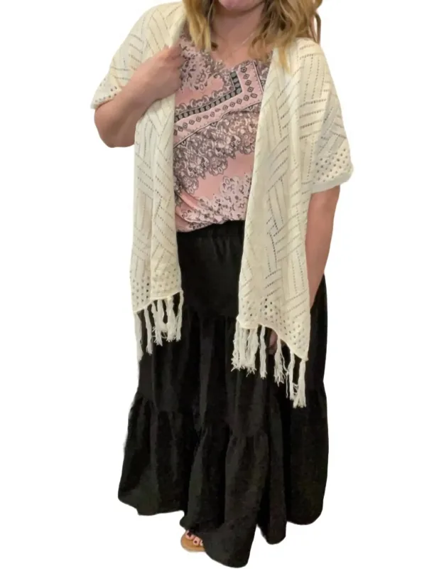 Fringed Crossed Shawl Cardigan
