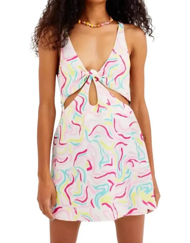 Palmer Retro Print Cutout Satin Mini Dress