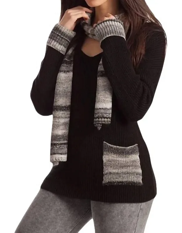 Ribbed V-neck With Scarf