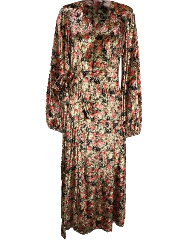 Floral Print Midi Wrap Dress