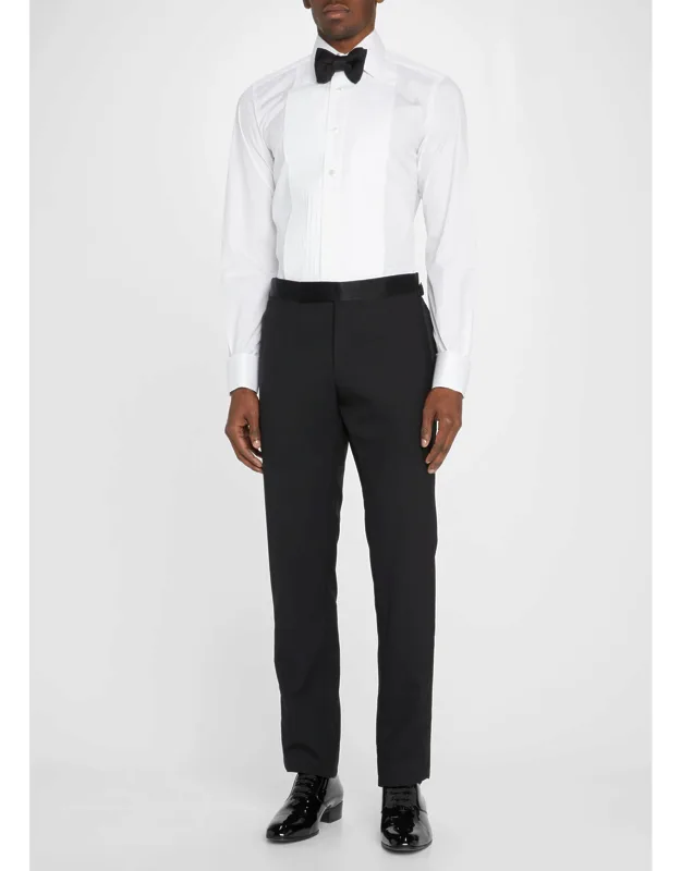Pleated Bib-front Cotton Dress Shirt