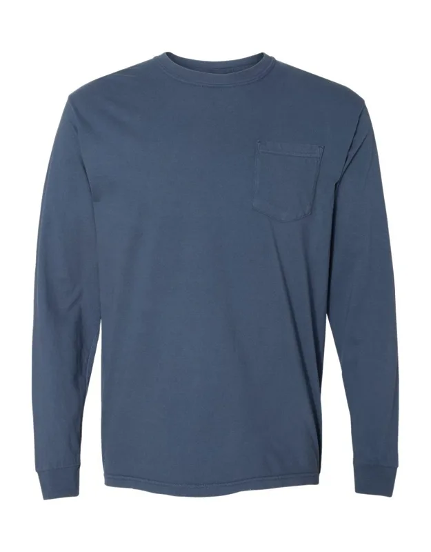 Garment-dyed Heavyweight Long Sleeve Pocket T-shirt With Relaxed Fit And Left Chest Pocket