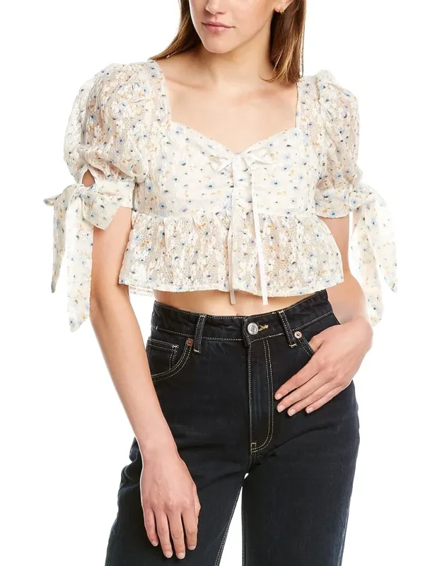Top With Puffed Sleeves And Drawstring Bust